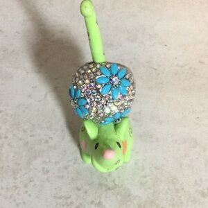 Turquoise flowers in rhinestones expandable silver ring